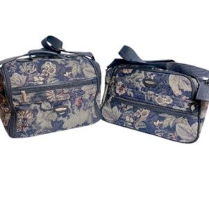 🌺VINTAGE JAGUAR JC PENNEY 2 PIECE TAPESTRY FLORAL PRINT CARRY-ON LUGGAGE SET